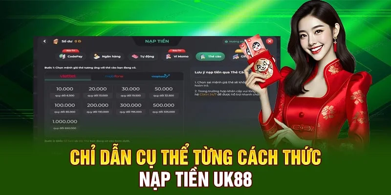 Chỉ dẫn cụ thể từng cách thức nạp tiền UK88 