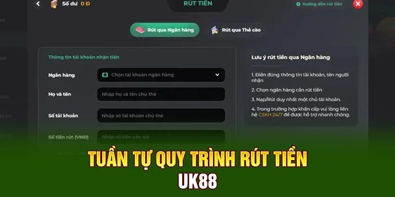 Tuần tự quy trình rút tiền UK88 